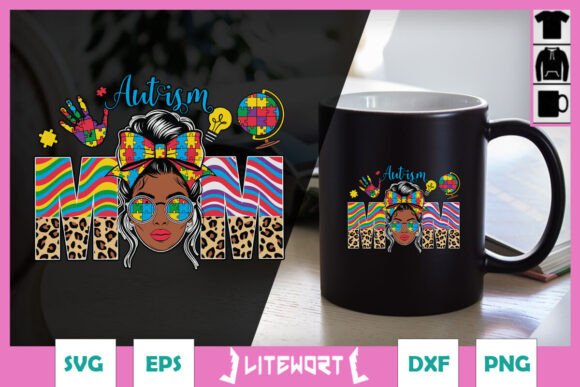 Afro Bun Autism Mom SVG for Crafts & Graphics