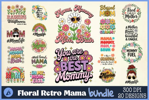 Floral Retro Mama SVG Bundle: Graphics for Crafts