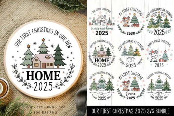 Our First Christmas 2025 Round Ornaments: Graphics for Crafts